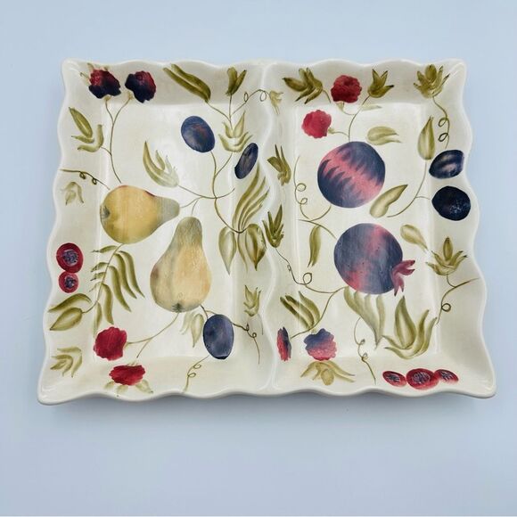Vintage Versatile Ceramic Sectioned Platter Serving Tray Fruit Pattern - Picture 1 of 16